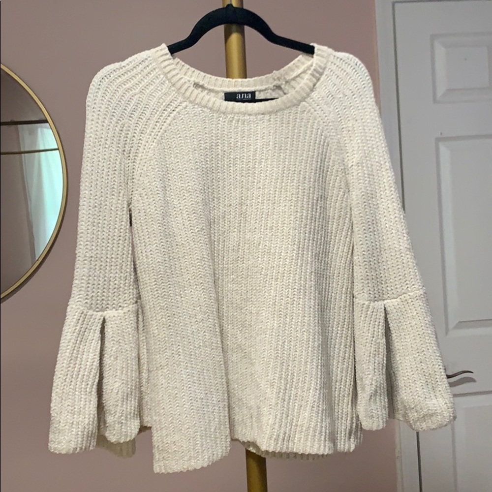 white sweater with ruffle sleeves